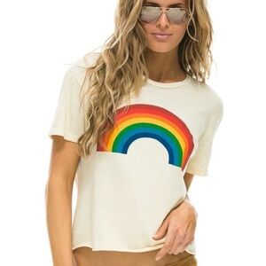 Aviator Nation White Rainbow Graphic Tee